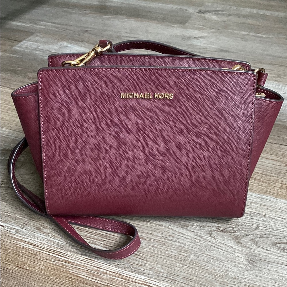 Michael Kors Burgundy Crossbody Bag with Gold Hardware